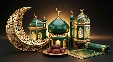 Luxury Gold 3D Ramadan Icon Set