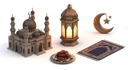 Traditional Cultural 3D Ramadan Icon Set