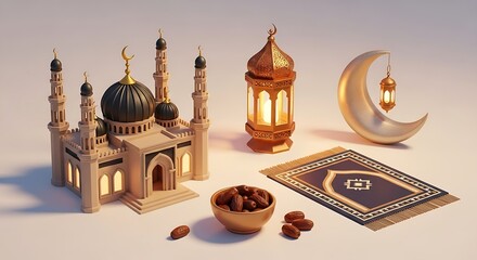 Traditional Cultural 3D Ramadan Icon Set
