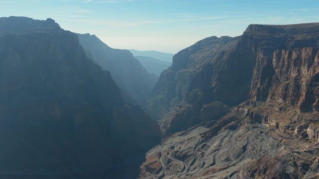 Aerial view of Al Shuraijah mountains near Nizwa, Oman
