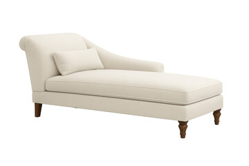 Chaise lounge with long reclining seat, including an accent pillow, providing elegant comfort and luxury on a transparent background