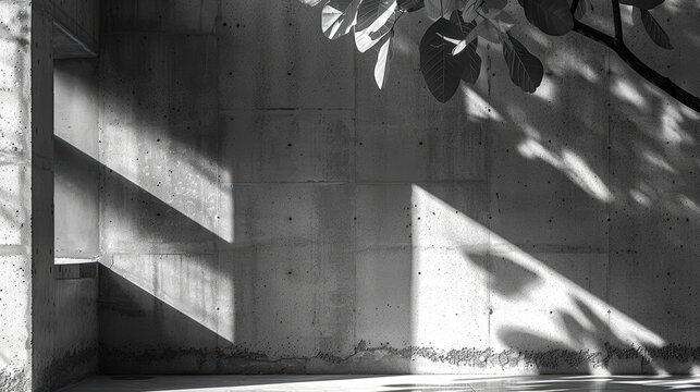Play of light and geometry: Harsh sun shadows from window frames on grey surface of micro-cement. Creating sense of volume and rhythm.