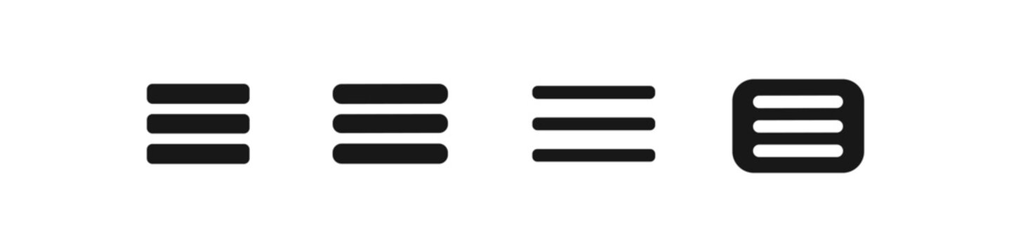 Collection of four hamburger menu icons with different styles and rounded corners
