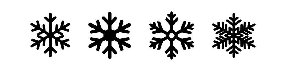 Fototapeta premium Collection of four distinct black snowflake icons on a white background