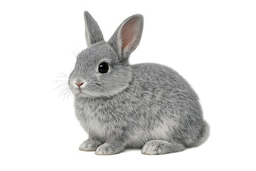 Obraz premium Gray rabbit sitting, looking at camera, fluffy animal, domestic pet, cute bunny isolated on transparent background