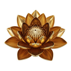 A beautifully detailed golden lotus flower with intricate petals and a central bud. isolated on transparent background