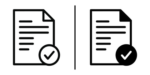 Approved Document Icon Paper with Checkmark Symbol for Verification and Result. © Vectorzone