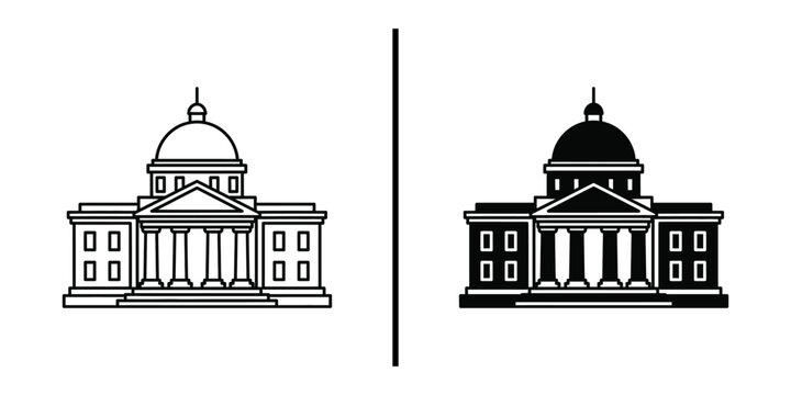 Government Capitol Building Icon Vector Set for Law Parliament and Justice.