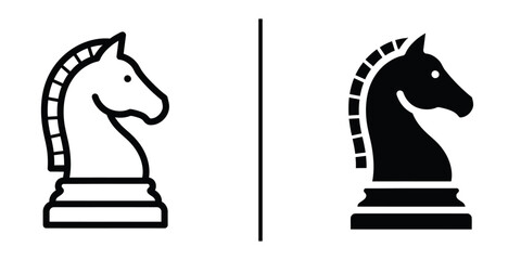 Chess Knight Horse Icon Vector Line Art and Silhouette for Tactical Business Move. © Vectorzone