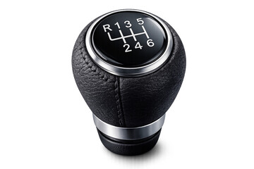 Close-up of car gear shift knob on transparent background