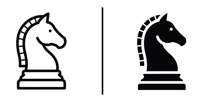Chess Knight Horse Icon Vector Line Art and Silhouette for Tactical Business Move.