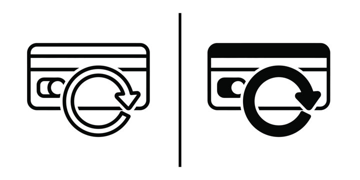 Credit Card with Refresh Arrow Vector Icon Set for Auto Renewal and Subscription Services.