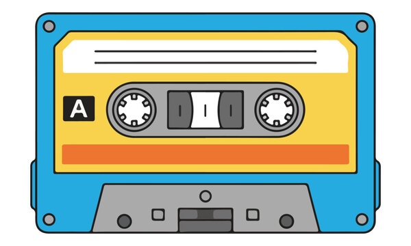 Blue Retro Cassette Tape Vector Illustration on White Background