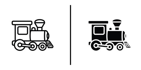 Steam Locomotive Train Engine Vector Illustration Line Art and Silhouette Icon. © Vectorzone