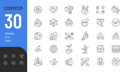 Ecosystem Line Editable Icons set. Vector illustration in modern thin style of environment related icons: ecology, earth, climate, and more. Isolated on transparent background. © Vectuz