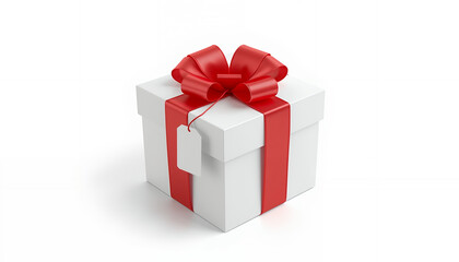 Fototapeta premium White gift box with glossy red ribbon and bow, isolated in a clean studio style