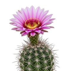 A close-up view of a vibrant cactus flower in full bloom against a white background isolated on transparent background