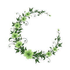 A beautiful wreath made of green leaves and flowers in a circular arrangement isolated on transparent background