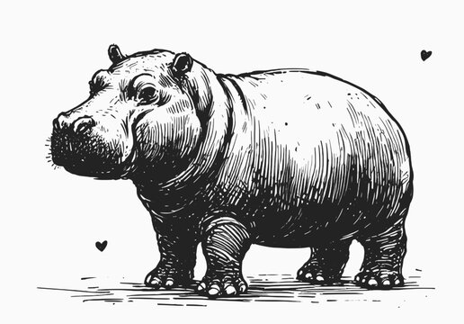 The Hidden Power of Cute Hippopotamus hippo line art drawing sketch vector hand drawn illustration svg