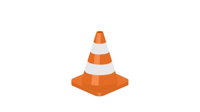 Animated row of orange traffic cones, a road divider icon with a transparent background. A safety warning symbol or a road under construction. 4k video