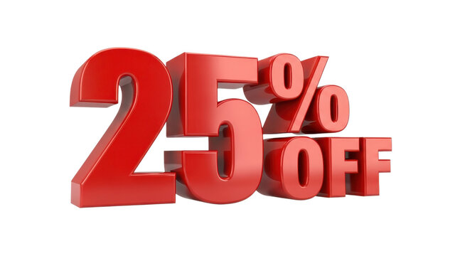 A red 3d 25 percent off sale sign on transparent background 