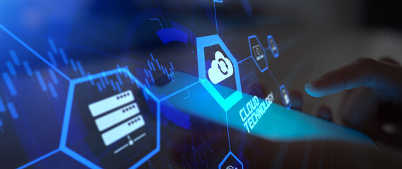 Cloud Technology and Data Synchronization Infrastructure Visualized on Digital Interface.