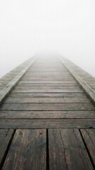 Fototapeta premium Empty wooden dock planks facing a misty lake. Atmospheric background for outdoor product presentation.