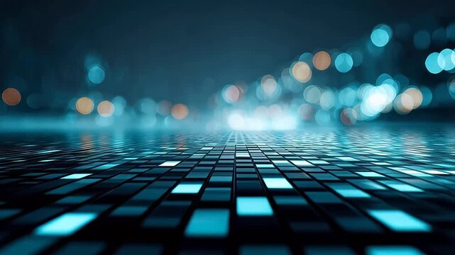 Abstract digital floor with glowing lights
