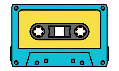 Obraz premium Cassette Tape Audio Icon Retro Style Blue and Yellow Illustration