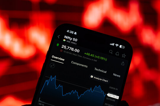 National Stock Exchange or NSE logo is displayed on the screen of a smartphone, in Bangalore, India, on February 12, 2026
