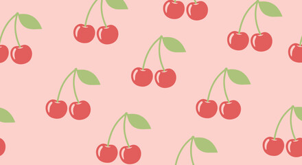 Seamless pattern with cute red cherries on a sweet pink background. © mboku