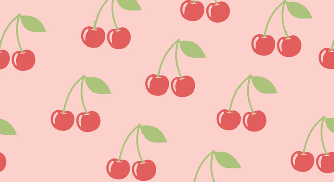 Seamless pattern with cute red cherries on a sweet pink background.