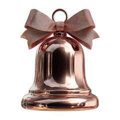 Luxury Copper Christmas Bell with Ribbon Isolated on White