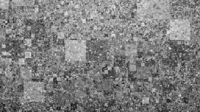 Digital noise pattern, grayscale pixelated background, abstract data visual, static interference, electronic glitch aesthetic for motion graphics