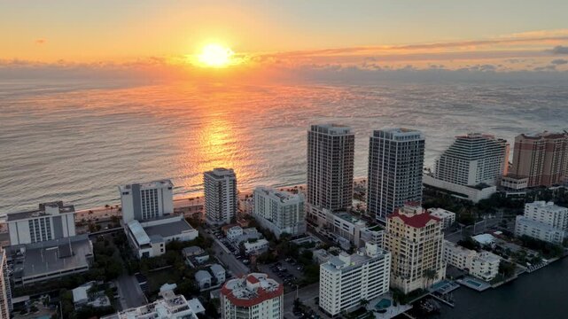 aerial pullout from fort lauderdale florida beach skyline