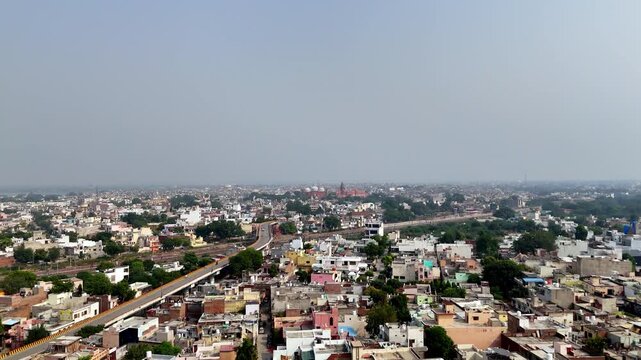 Drone panorama captures the spiritual heart of Mathura, highlighting Shri Krishna Janmasthan and Shahi Eidgah amid the city&rsquo;s historic urban fabric.