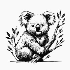 Paws and Ponder Koala line art drawing sketch vector hand drawn illustration svg © Ratcha
