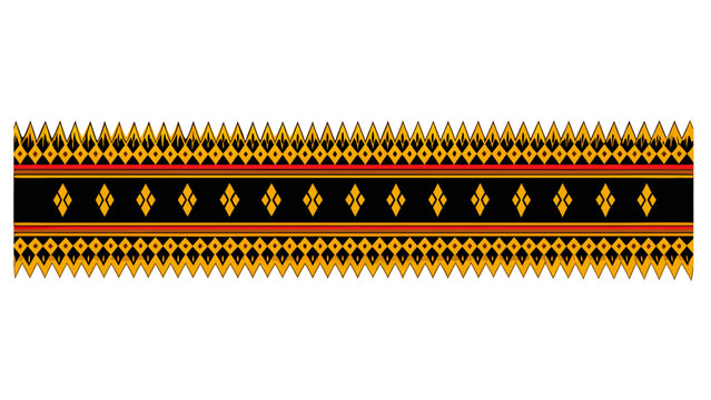 Traditional Lao textile border pattern with geometric gold and red.