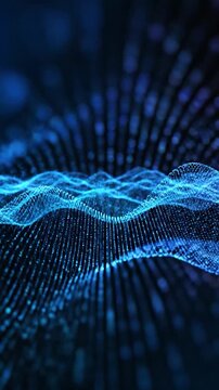 Abstract blue digital wave pattern flowing with glowing particles