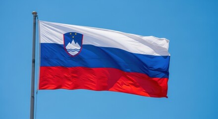Obraz premium Slovenian Flag Waving in Clear Daylight