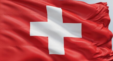 Swiss Flag Against Clear Blue Sky
