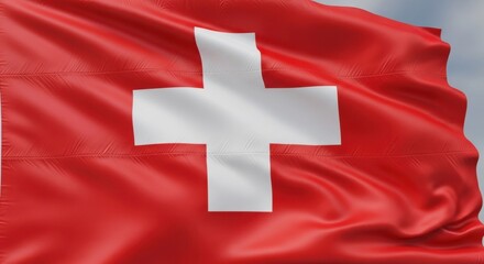 Swiss Flag Against Clear Blue Sky