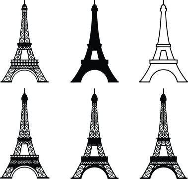 Eiffel Tower silhouettes in various styles and designs
