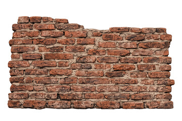 Obraz premium Old weathered red brick wall with crumbling masonry and grunge texture, isolated on transparent background