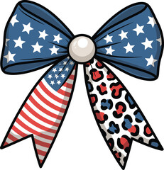 Vibrant American flag bow with leopard print detail