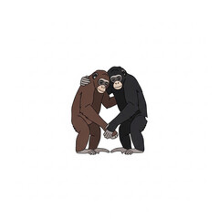 Obraz premium Two Bonobos Hugging or Holding Hands, Social Connection Flat Vector Illustration
