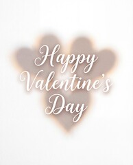 Happy Valentine's Day White Script Typography on Minimalist Background with Soft Blurred Heart Shapes for Romantic Holiday Greeting Card Design