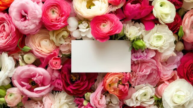 Beautiful blooming flower background zoom with blank paper card for greeting message cinematic motion photography