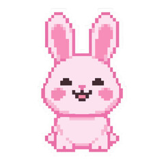 Cute Pink Rabbit Bunny Character Vector Icon