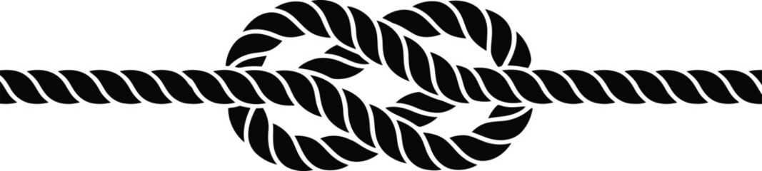 Knot tied in black rope on white background